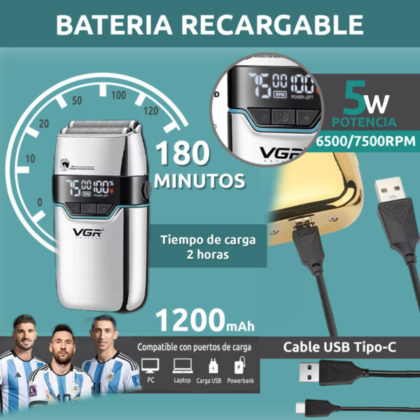 Afeitadora Eléctrica Hombre Vgr V-350 Ideal Cabeza 7500 Rpm - Image 3