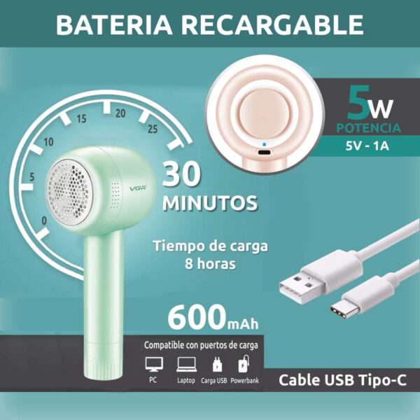 Quita Pelusas Eléctrico Recargable Inalámbrico Vgr V-813 Usb - Image 3