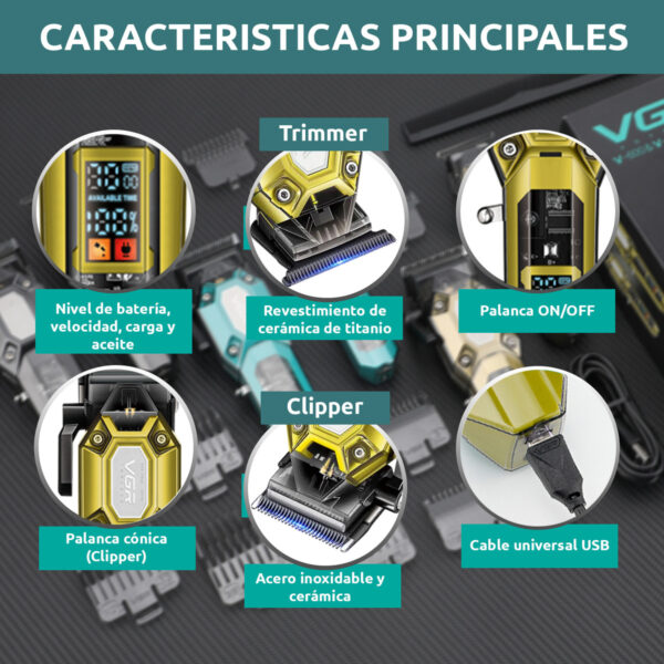 Combo Vgr Maquina Corte Pelo V-600 + Trimmer V-900 7000rpm - Image 4