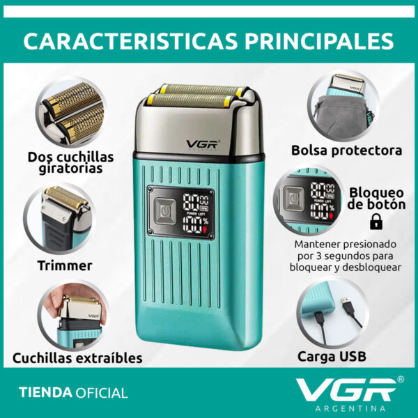Afeitadora Eléctrica VGR V-357 Patillera 2en1 Impermeable Verde - Image 4