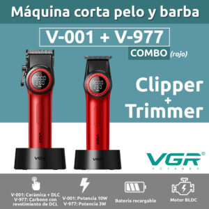 Combo Vgr Barbería Profesional Clipper V-001 + Trimmer V-977
