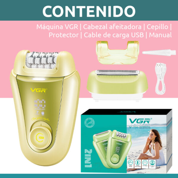 Depiladora Eléctrica Afeitadora 2 En 1 Vgr V-758 Turbo Usb - Image 8