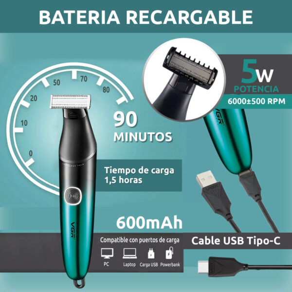 Afeitadora Electrica Shaver Rasuradora Vgr V-339 Usb Ipx7 - Image 3