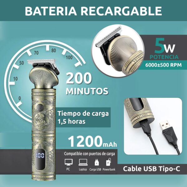 Máquina Trimmer Profesional VGR V-962 Metal Usb Corta Pelo 0 - Image 3
