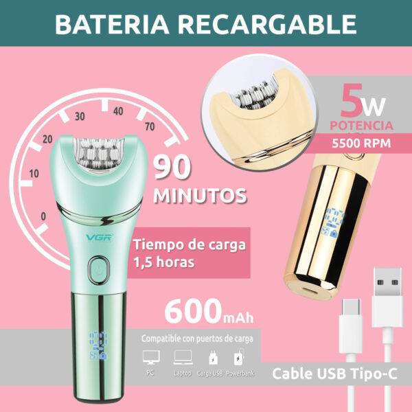 Depiladora Eléctrica Mujer Facial 7en1 Vgr V-756 Ipx7 Turbo - Image 3