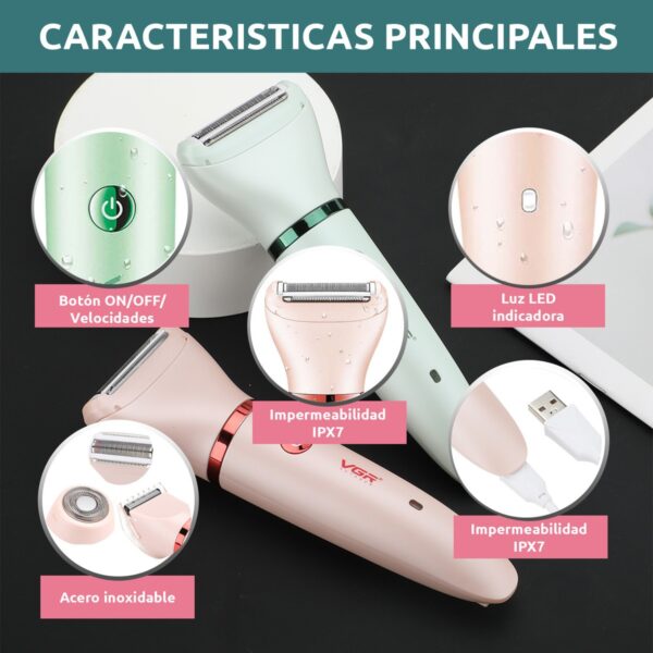 Afeitadora Eléctrica Mujer Trimmer 3en1 VGR V-735 Usb IPX7 - Image 4