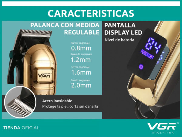 Máquina de Cortar Pelo VGR V-268 Recargable Inalámbrica Usb Dorado - Image 6