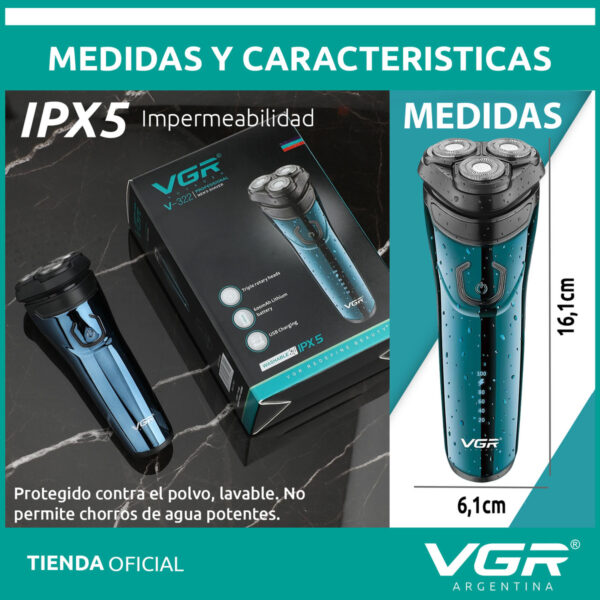Afeitadora Eléctrica Hombre VGR V-322 Patillera 2en1 Usb Azul - Image 7