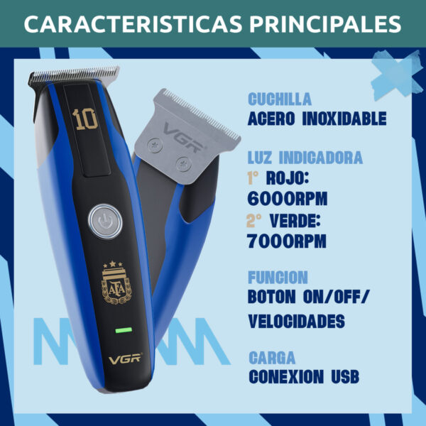 Máquina Trimmer usb VGR V-999 Afa Argentina azul Oficial - Image 5