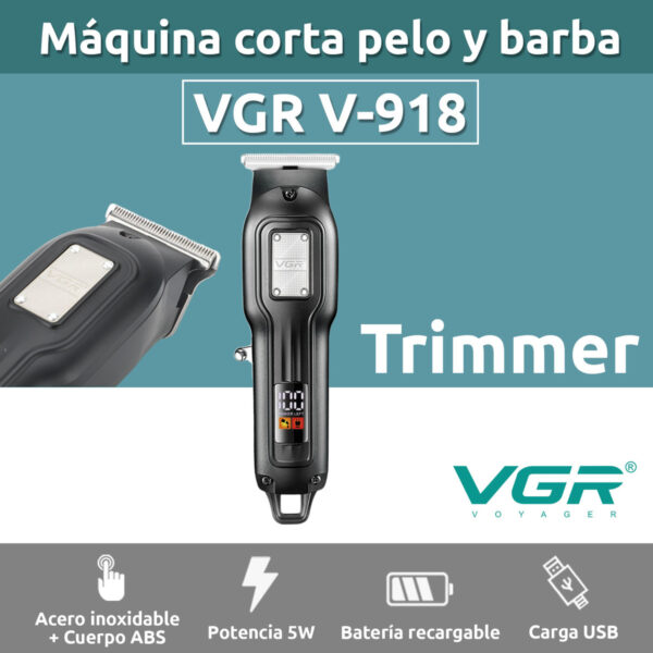 Máquina Trimmer Profesional Recargable VGR V-918 Usb T-Blade - Image 2
