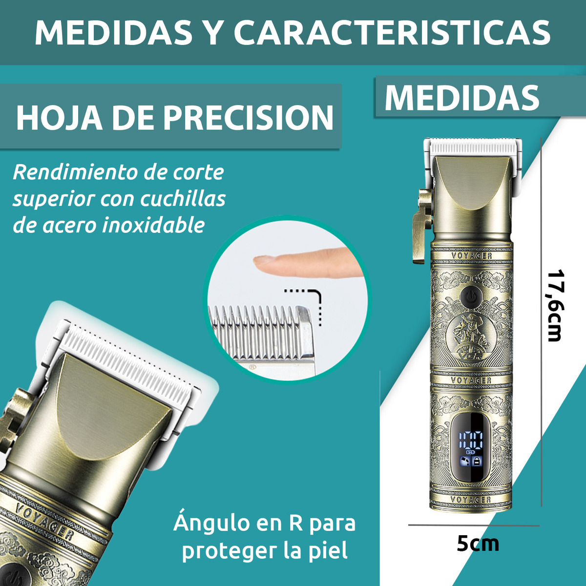 Máquina Cortar Pelo Profesional VGR V-697 Metal Usb 8 Peines - Image 7