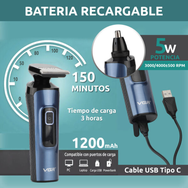 Máquina Cortar Pelo Barba Nariz VGR V-386 Grooming 4en1 IPX5 - Image 8