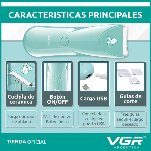 Máquina de Cortar Pelo Para Bebés Niños VGR V-150 Cerámica Verde Agua - Image 4