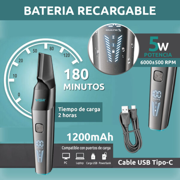 Trimmer Nariz Oído Corporal Nasal 2en11 Vgr V-603 Turbo Ipx5 - Image 3