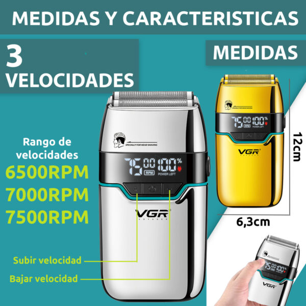 Afeitadora Eléctrica Hombre Vgr V-350 Ideal Cabeza 7500 Rpm - Image 7