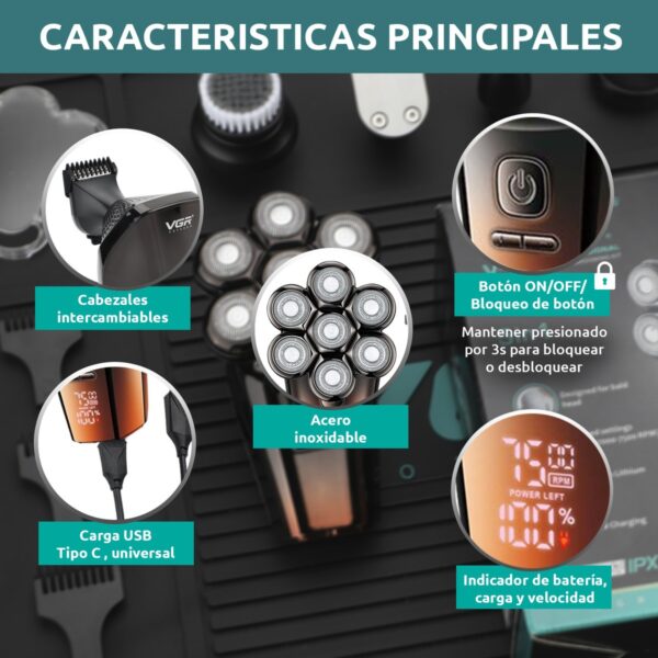 Grooming Set Afeitadora Electrica Hombre VGR V-327 5en1 IPX7 AFA - Image 4