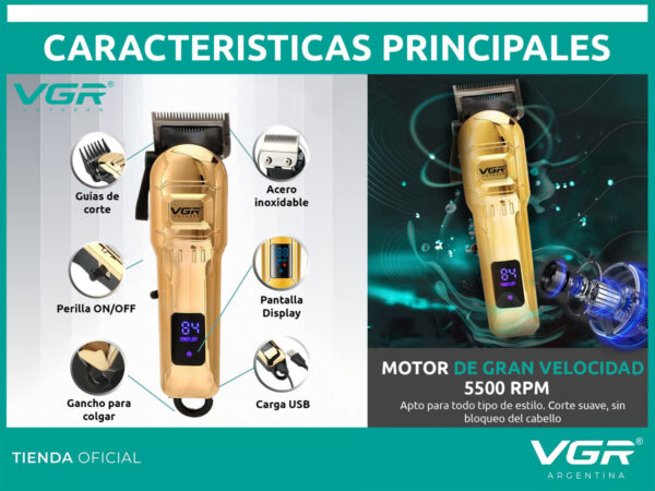 Máquina de Cortar Pelo VGR V-268 Recargable Inalámbrica Usb Dorado - Image 4