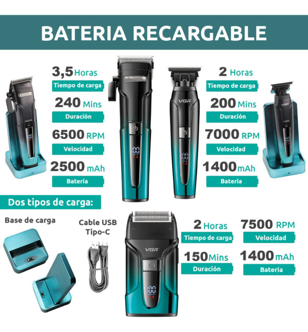 Kit Cortadora Pelo Trimmer Shaver 3en1 Profesional VGR V-694 - Image 3