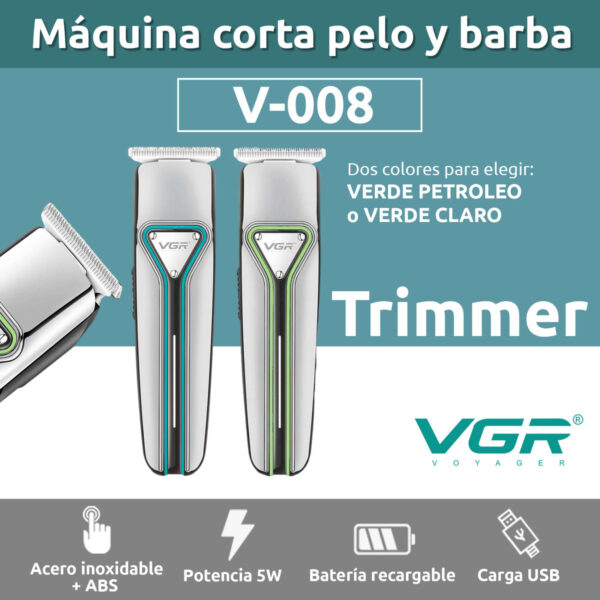 Máquina Patillera Profesional Recargable VGR V-008 Tipo C - Image 2