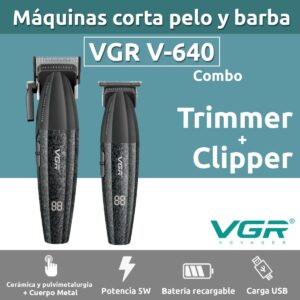 Kit Máquina Barbería Pro Clipper Trimmer VGR V-640 9000 Rpm