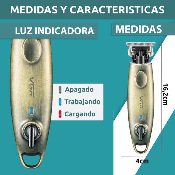 Máquina Patillera Profesional VGR V-978 Metal Usb 5 Peines - Image 7