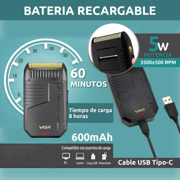 Máquina Afeitar shaver Eléctrica 2en1 Patillera VGR V-375 - Image 3