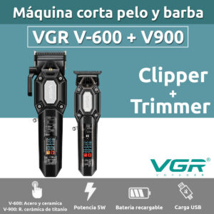 Combo Vgr Maquina Corte Pelo V-600 + Trimmer V-900 7000rpm