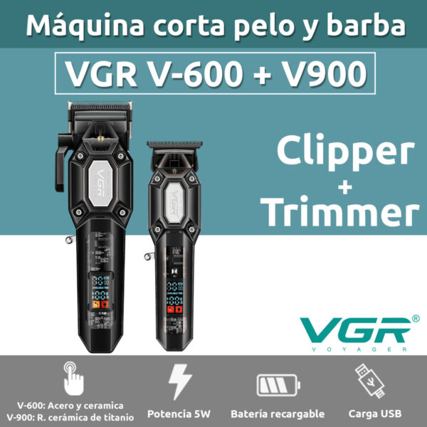 Combo Vgr Maquina Corte Pelo V-600 + Trimmer V-900 7000rpm - Image 2