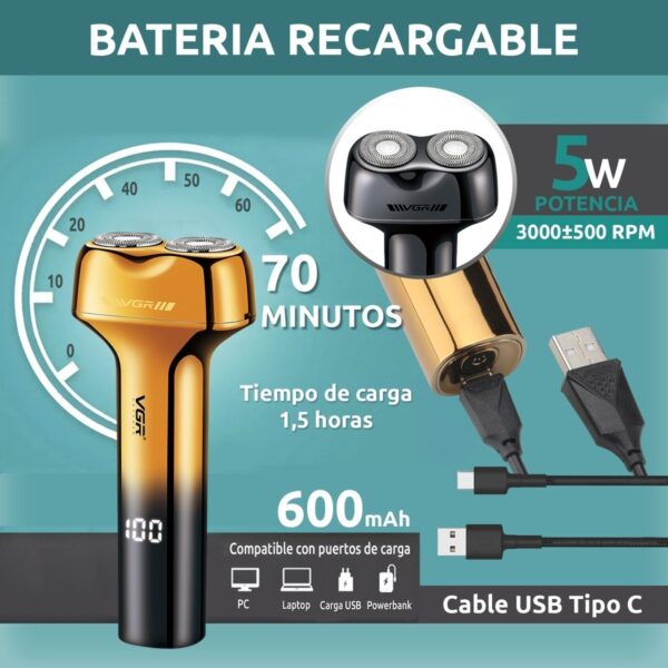 Repuesto Afeitadora Eléctrica VGR V-389 Inalámbrica Usb IPX7 - Image 3