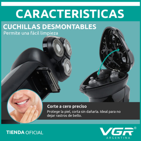 Afeitadora Eléctrica Hombre Shaver VGR V-312 Usb Inalámbrica Negro - Image 6