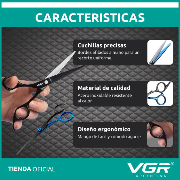 Set De Tijeras Peluquería Vgr 5pcs  Acero Inoxidable Estuche - Image 3