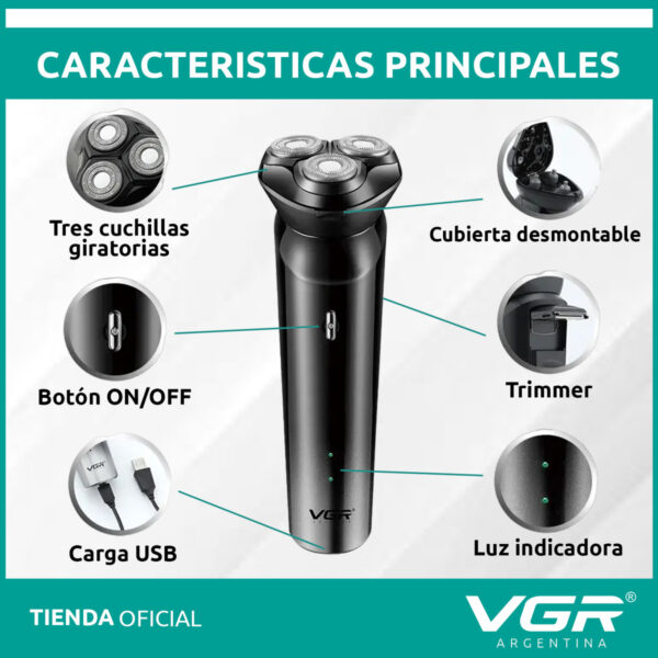 Afeitadora Eléctrica Hombre Shaver VGR V-312 Usb Inalámbrica Negro - Image 4