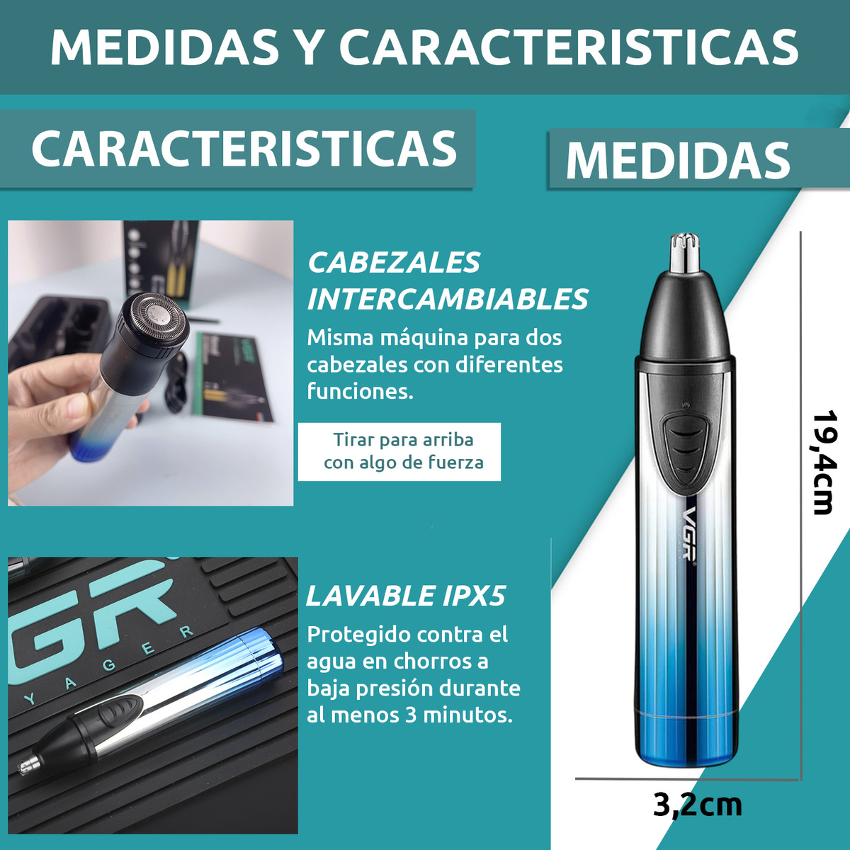 Máquina Afeitadora Nariz Oído Oreja Barba 2en1 Vgr V-619 Usb - Image 7