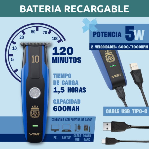 Máquina Trimmer usb VGR V-999 Afa Argentina azul Oficial - Image 4