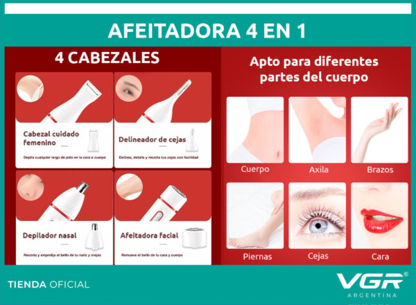 Afeitadora Vgr V-725 Mujer Cejas Cuerpo Nariz Sin Dolor Usb - Image 3