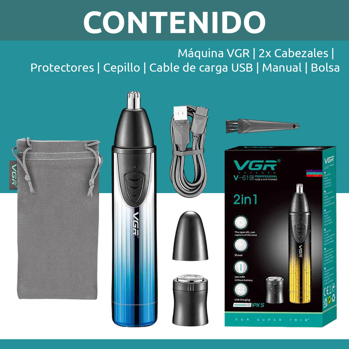 Máquina Afeitadora Nariz Oído Oreja Barba 2en1 Vgr V-619 Usb - Image 8