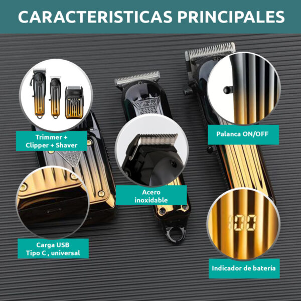 Kit Cortadora Pelo Trimmer Shaver Set x3 Profesional VGR V-644 - Image 4