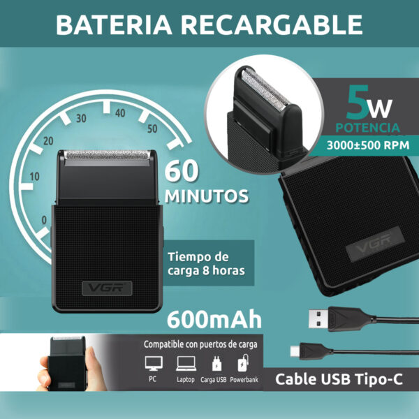 Afeitadora Eléctrica Hombre Portatil 2en1 Trimmer VGR V-376 - Image 3