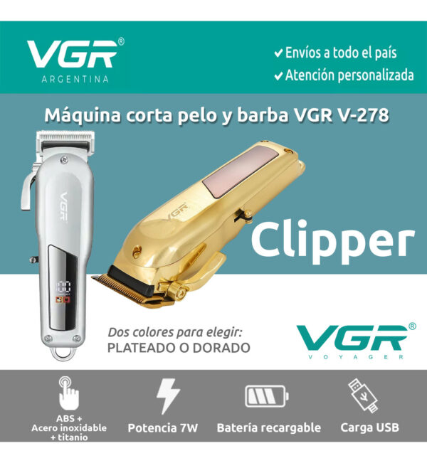 Máquina de Cortar Pelo VGR V-278 Metal Inalámbrica Usb Dorado - Image 2