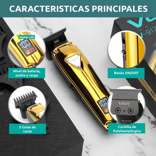 Máquina Trimmer Profesional Barbería VGR V-912 Metal Usb - Image 4