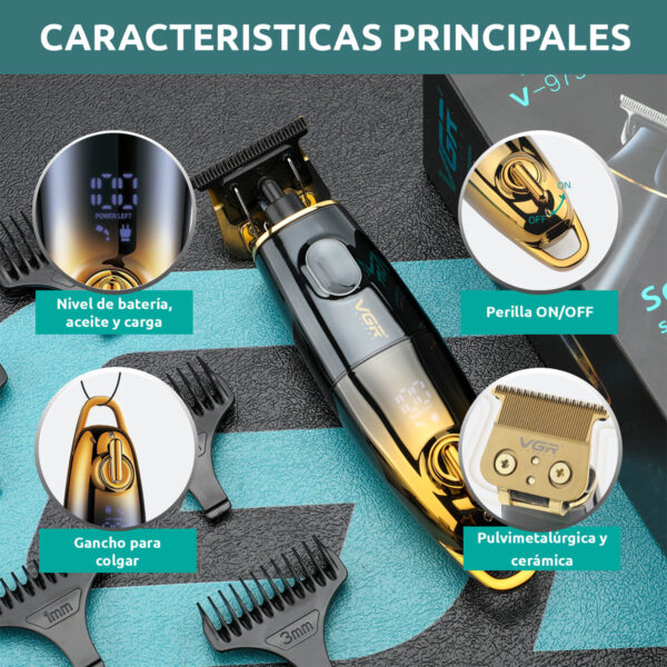 Máquina Trimmer Profesional VGR V-979 Usb 5 Peines Cerámica - Image 4