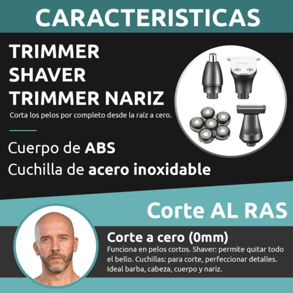 Máquina Cortar Pelo Barba Nariz VGR V-394 Grooming 7en1 IPX5 - Image 6