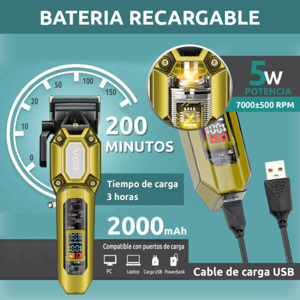 Combo Vgr Maquina Corte Pelo V-600 + Trimmer V-900 7000rpm - Image 3
