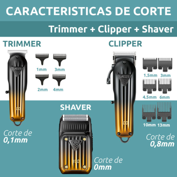 Kit Cortadora Pelo Trimmer Shaver Set x3 Profesional VGR V-644 - Image 5