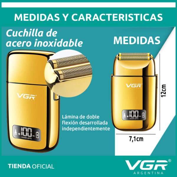 Afeitadora Eléctrica Hombre Shaver VGR V-338 Metal Usb Dorado - Image 7