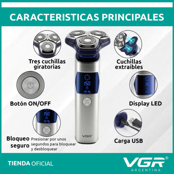 Afeitadora Eléctrica Hombre Shaver VGR V-328 Impermeable Blanco - Image 4
