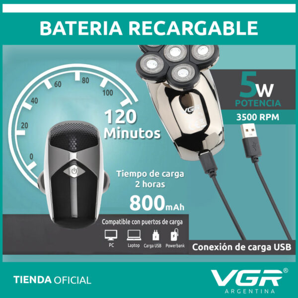 Afeitadora Eléctrica VGR V-320 Barba Pelo Nariz 5en1 Usb Plateado - Image 3