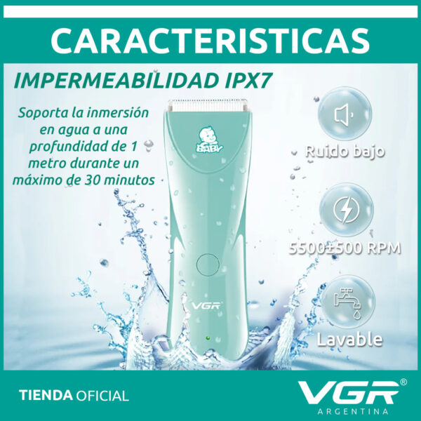 Máquina de Cortar Pelo Para Bebés Niños VGR V-150 Cerámica Verde Agua - Image 7