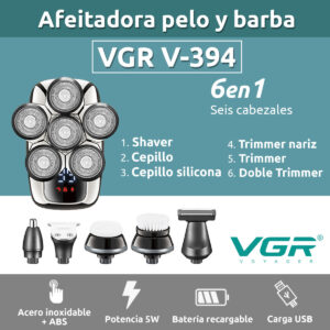 Máquina Cortar Pelo Barba Nariz VGR V-394 Grooming 7en1 IPX5