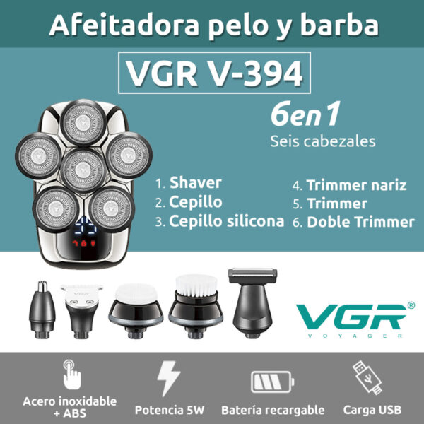 Máquina Cortar Pelo Barba Nariz VGR V-394 Grooming 7en1 IPX5 - Image 2